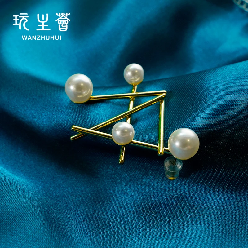  Unique gold plated sterling silver white pearl assymetrical