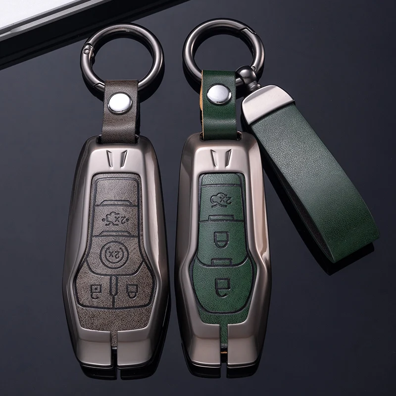 Manufacturer customization Leather alloykey Car Key Fob Cover Metal Keychain Car Key Protector Case For Ford F150 F250 F350