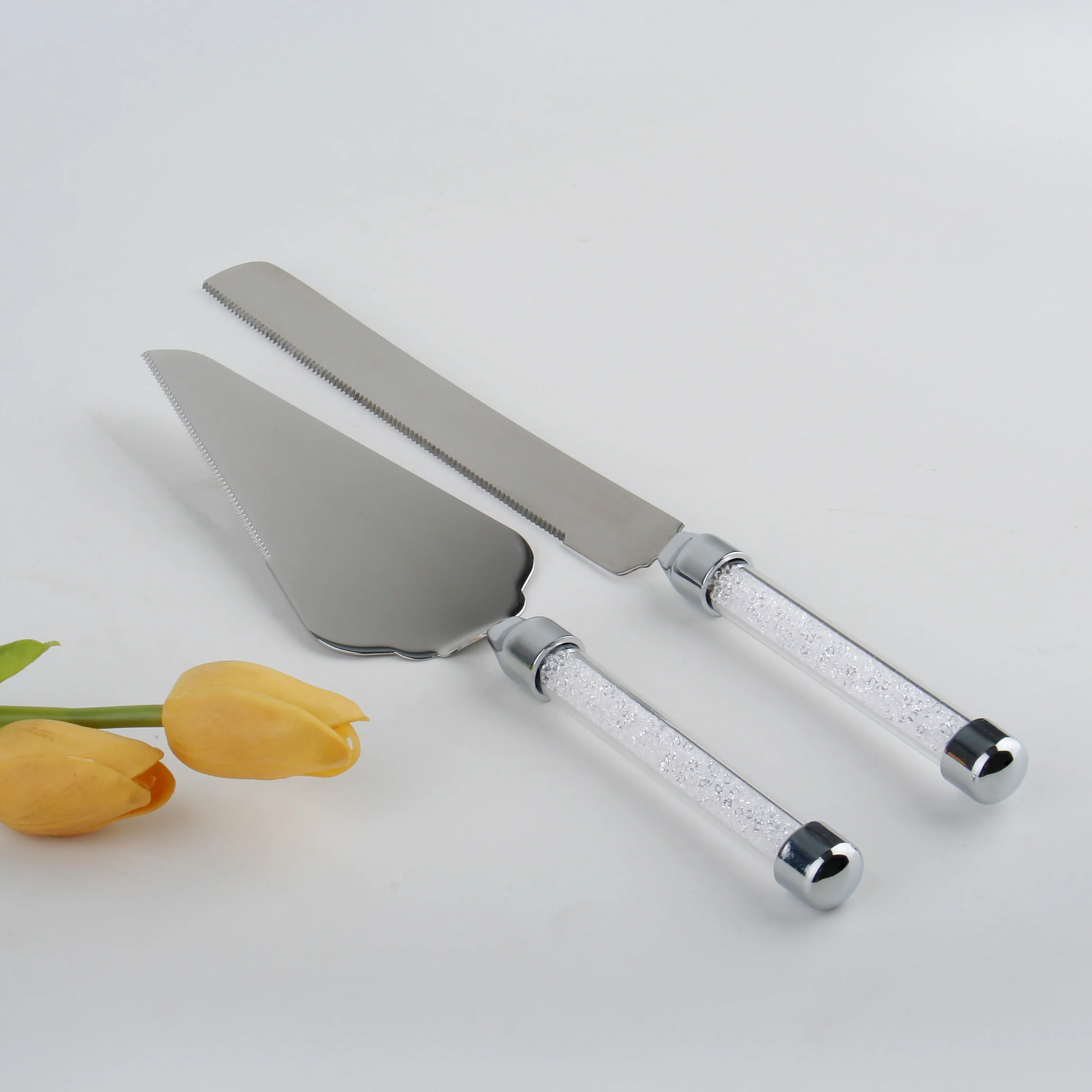 Dinnerware Twinkling gold silver stainless steel Crystal Wedding Cake Knife and server Set