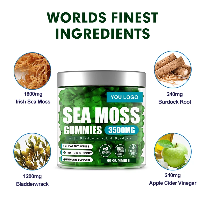 Private Label 60pc Vegan Organic Vitamin Minerals Detox Improve Immune Energy Seamoss Sea Moss Gummies