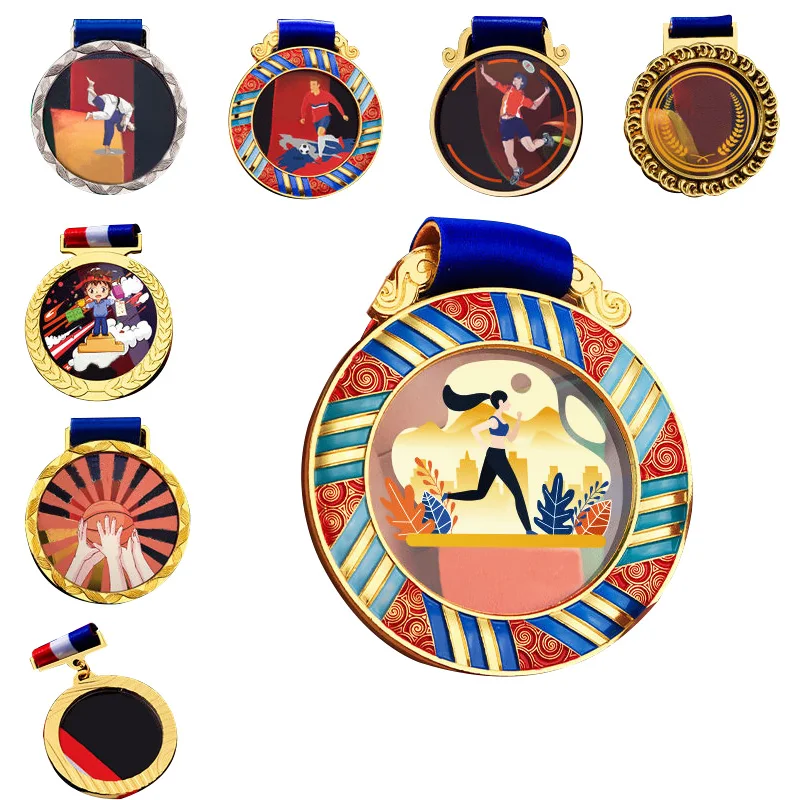 Stock Mold Custom Insert 3D Medals Sublimation Engrave Sports Marathon Dancing Epoxy Gold Blank Metal Medals And Trophies