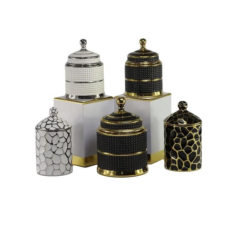 Geo cut  ceramic candle jar wholesale porcelain candle jars holders containers with lids in bulk
