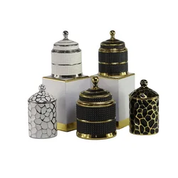 Geo cut  ceramic candle jar wholesale porcelain candle jars holders containers with lids in bulk