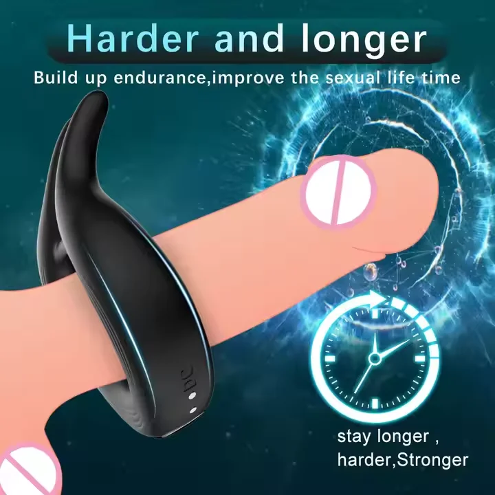 10 vibration modes Rabbit Ears 1st Generation Sperm Locking Ring  Male Rechargeable silicone vibrating open lock essence ring