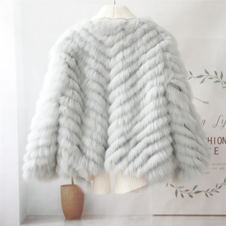 Latest Fashionable Winter Women Luxury Striped Fox Fur Cardigan Coat