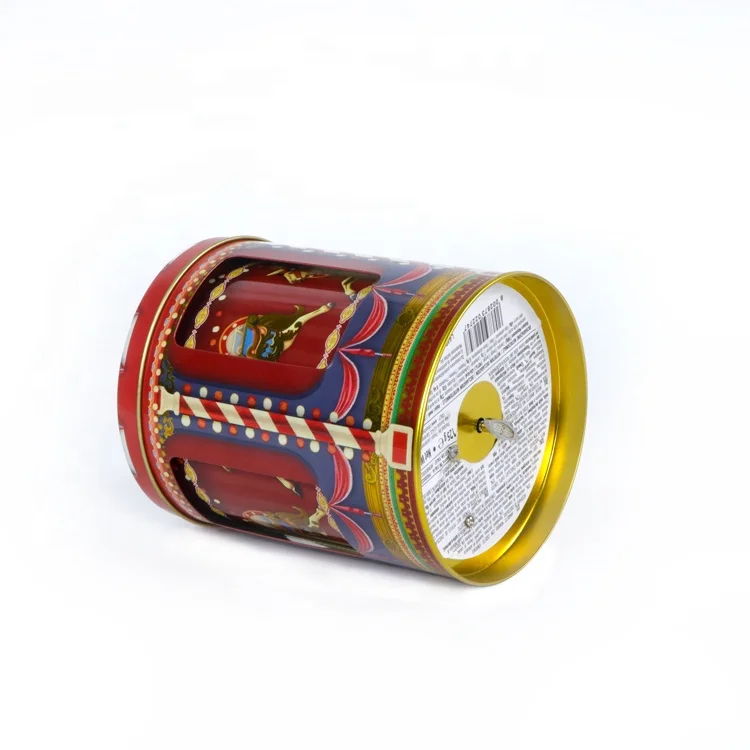 Custom Music Metal Chocolate Candy Packing Carousel Musical Tin Box With 3 Window
