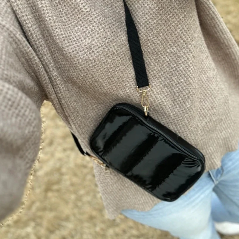 wholesaler custom adjustable strap mini shoulder pink black phone nylon puffer crossbody bag women