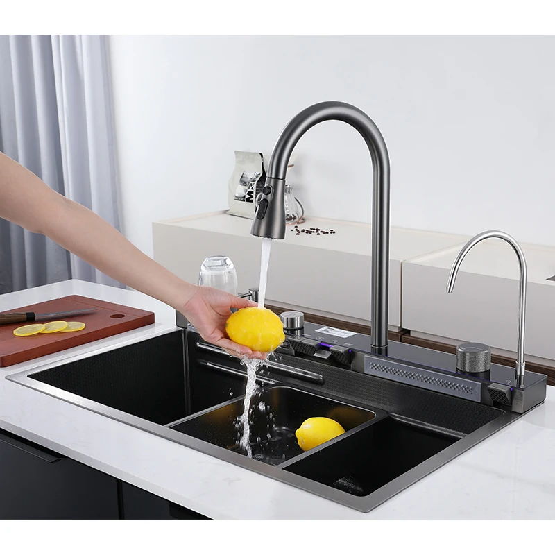 Hardware Fittings Import Multi-functional LED Kitchen Sink Faucet Stainless Steel Sink Sink Faucet With Cup Vegetable Washer