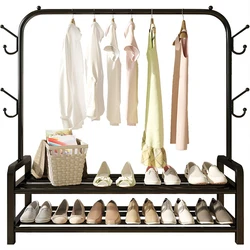 Clothes Drying Rack Foldable Double-Layer Large Storage Space Shoe Rack With Coat Hanging Cabinet And Hook