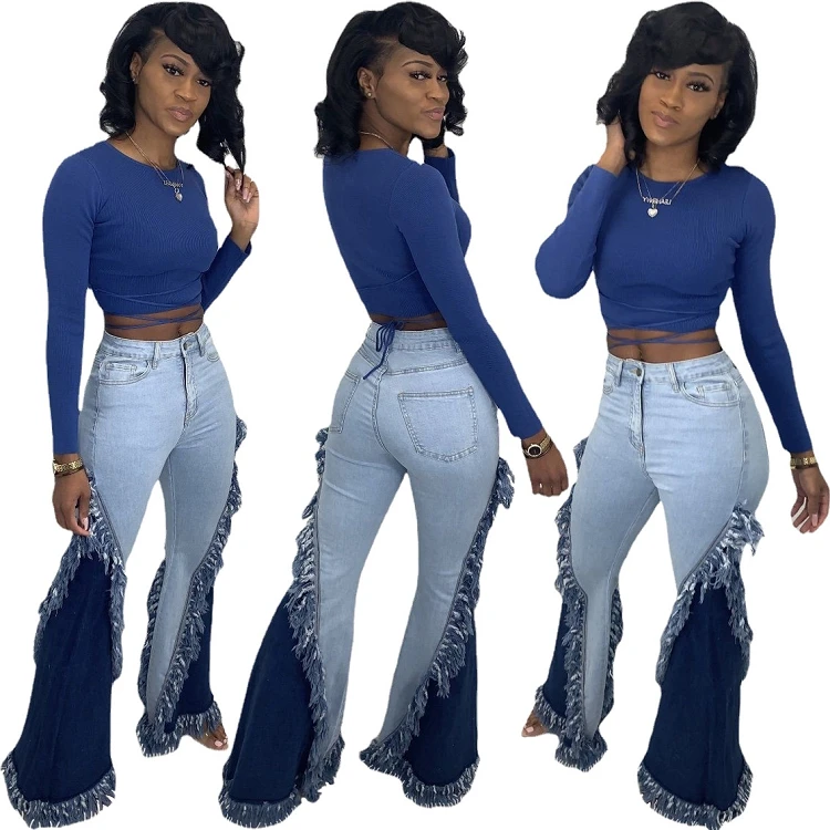 latest trendy fashionable womens boot cut patches jeans denim pants flared jean women ladies jeans