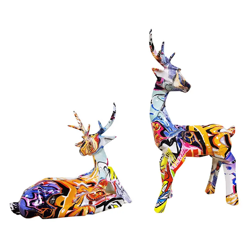 manufacturers direct supply resin handmade geometric face deer sculpture animal statue ornaments nordic home decor accessories