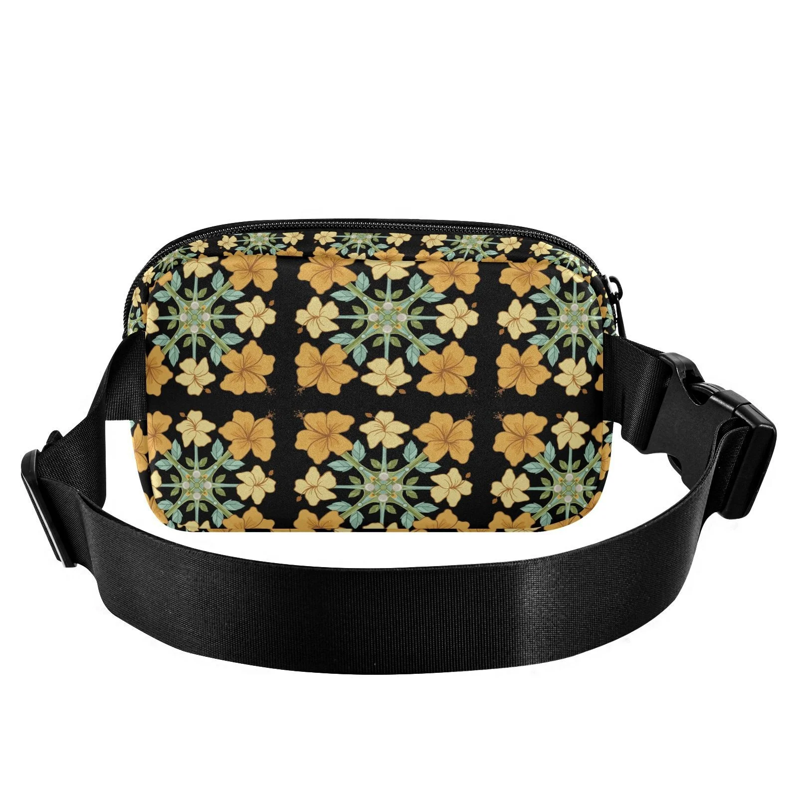 Hawaiian Yellow Hibiscus Quilt Sports Running Sling Crossbody Nylon Fanny Packs Custom Women Waist Bag