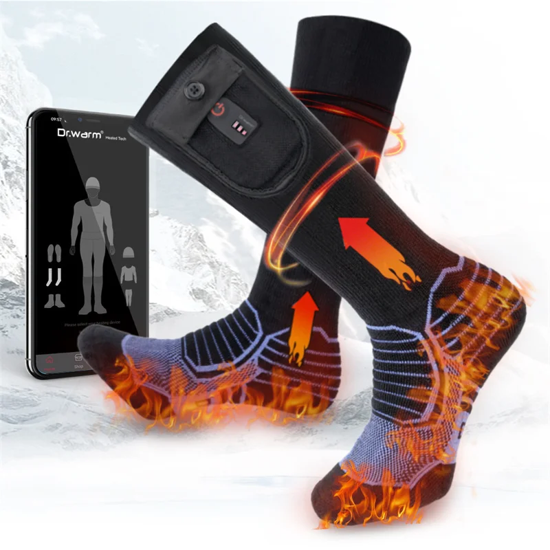 Adult outdoor ski socks with APP control 3 heat settings stock winter warm rechargeable battery heated socks