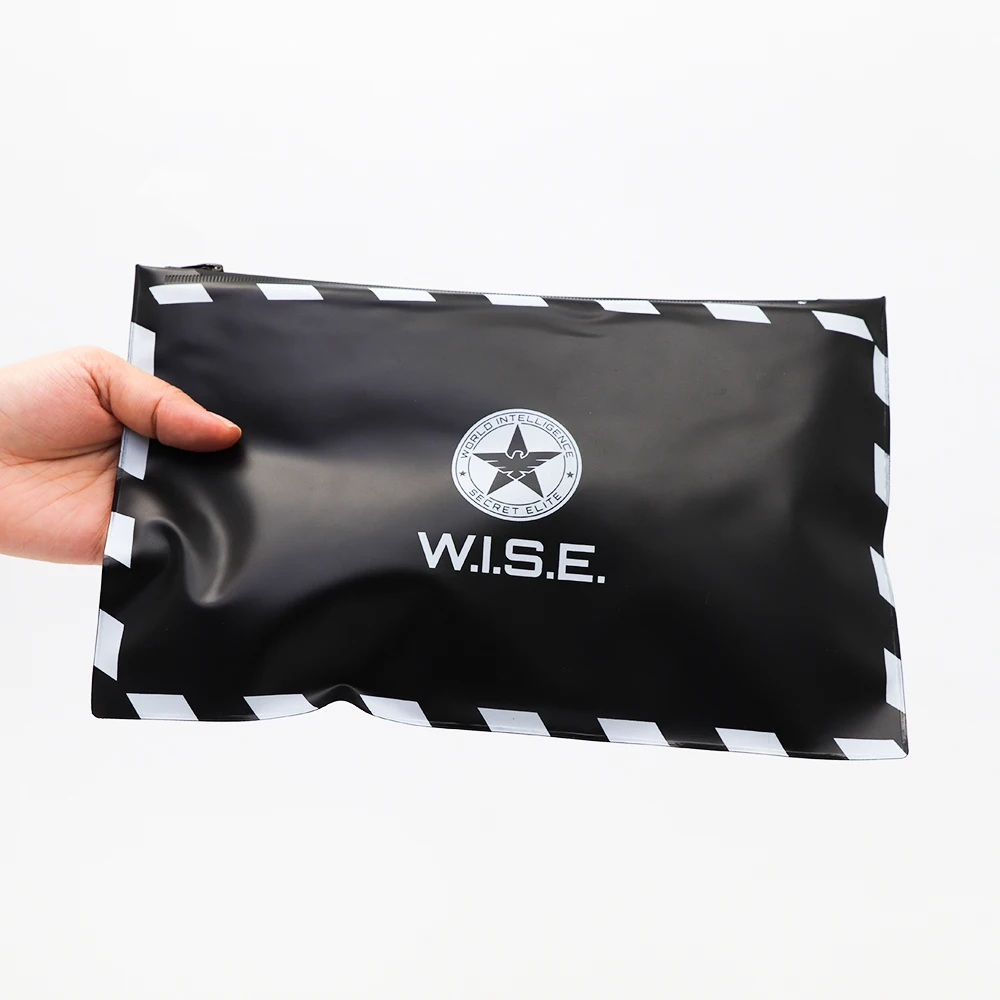 Simple black  clothing hat  waterproof zipper bag custom printed logo black pvc pouch bag