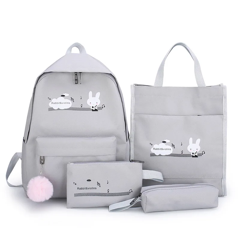 2021 New Hot Women Canvas Backpack 4 pcs Set Large Capacity School Bag for Teenagers Girls Fashion Travel Rucksack Bag