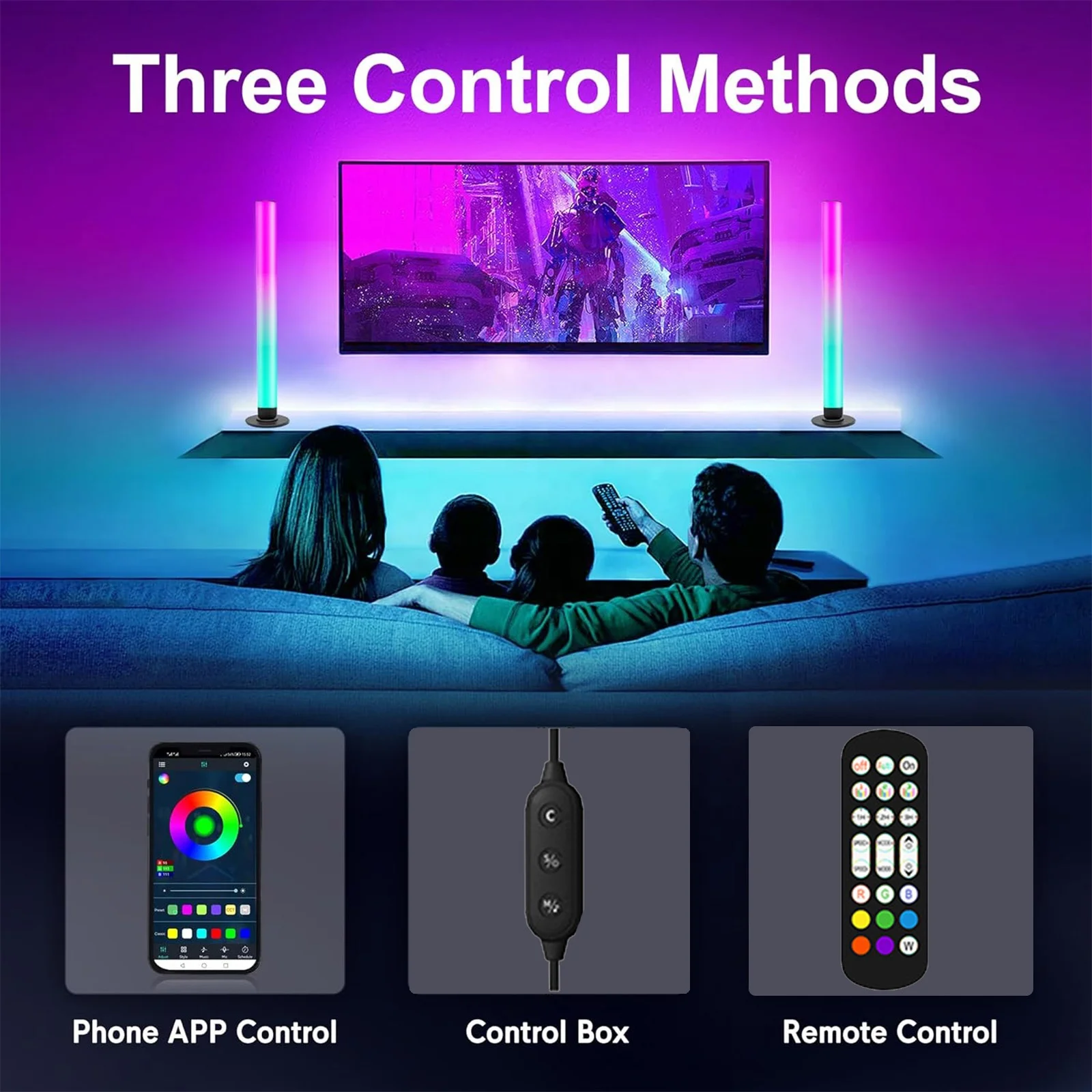Умная светодиодная подсветка RGB настольная с 3 режимами управления для комнаты ПК телевизора-2 шт.