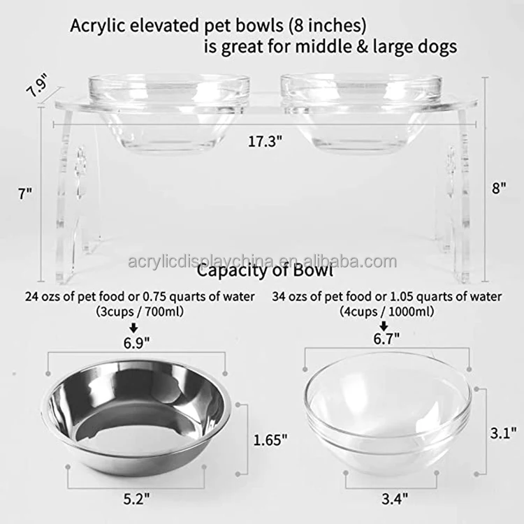 pet Bowls Elevated holder dog and cat set Clear Acrylic Feeder Stand for