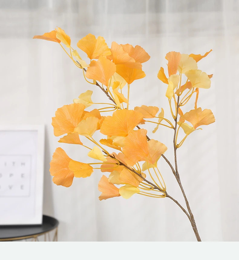 Artificial Ginkgo Biloba Leaves Greenery Stems Plants Farmhouse Home Garden Decor Artificial Faux Ginkgo Leave Branches Decor