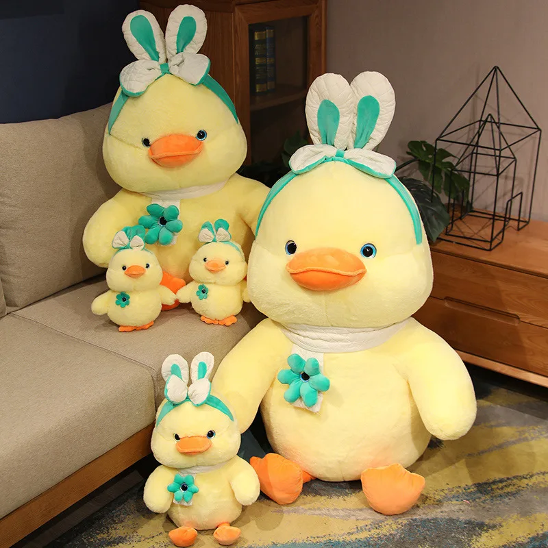 AIFEI TOY Kawaii Bright Lovely Soft Kindergarten Plush Duck Rabbit Baby Toy with chest flowers scarf and Rabbit Headband