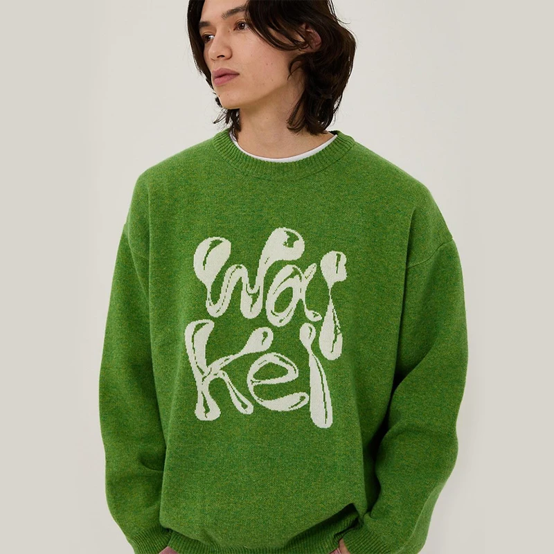 Custom Logo Jacquard Sweater Cotton Knitted 100% Cotton Custom Knitted Sweater 100% Cotton