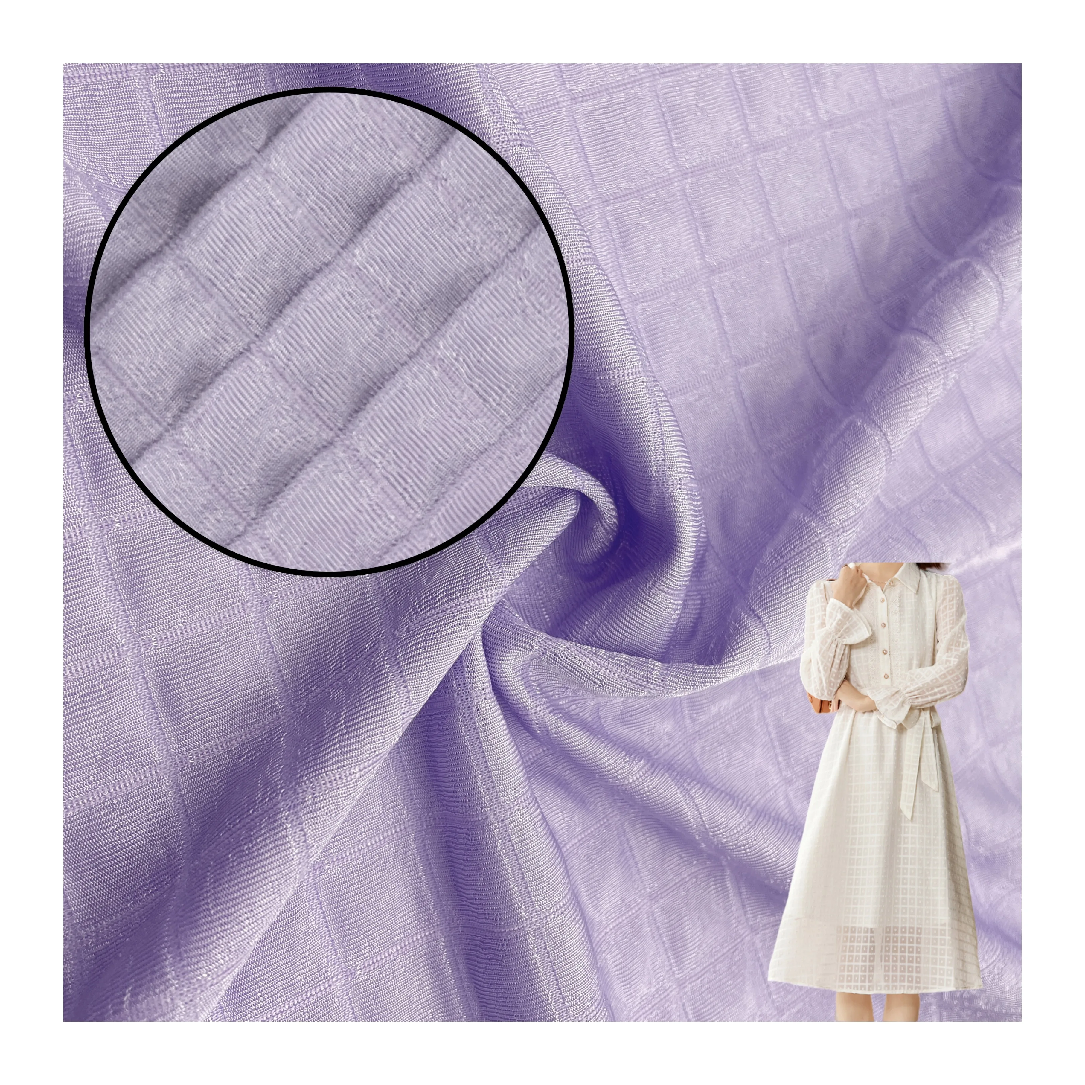 Customised 95% Poly 5% Spandex Seersucker Plaid Crinkle Bubble Jacquard fabric for dress for Garment Fabric