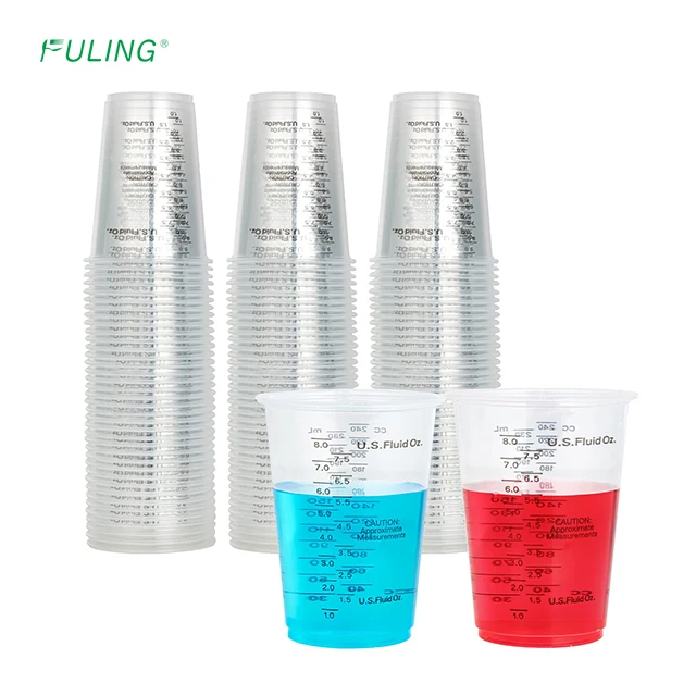 FULING 8oz Disposable Epoxy Resin Mixing Cups, Clear Plastic Disposable Measuring Cups Graduated cup