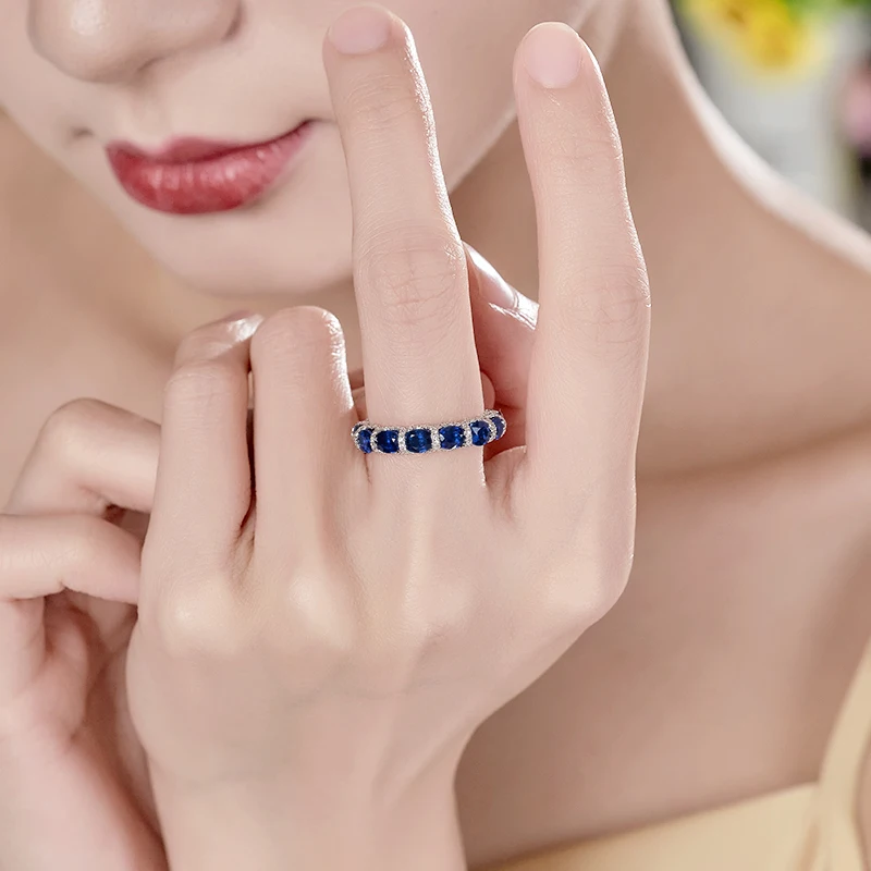 fashion jewelry China wholesale 18k gold ring designs luxury Natural Blue Sapphire and diamond ring charm jewelry for women