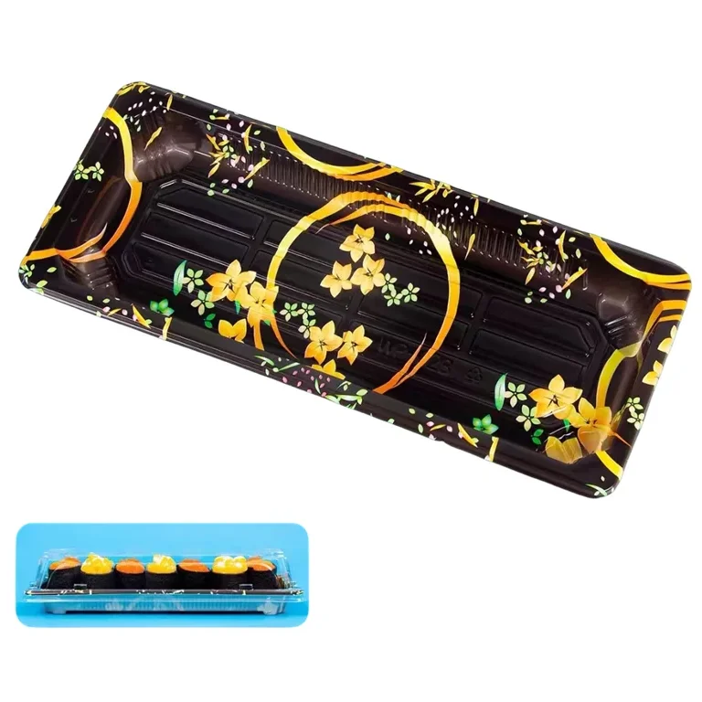 Hot Sale Printed Flower Plastic Disposable Sushi Packing Box with Lid for Packaging