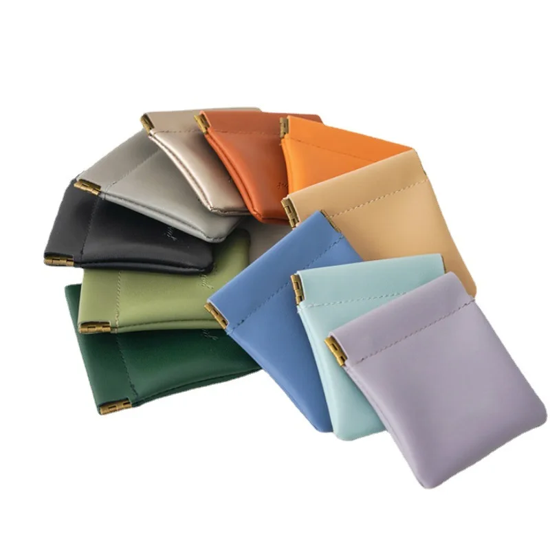 Portable Leather Mini Coin Purse PU Pouch Spring Squeeze Earphone Lipstick Storage Bag Money Holder