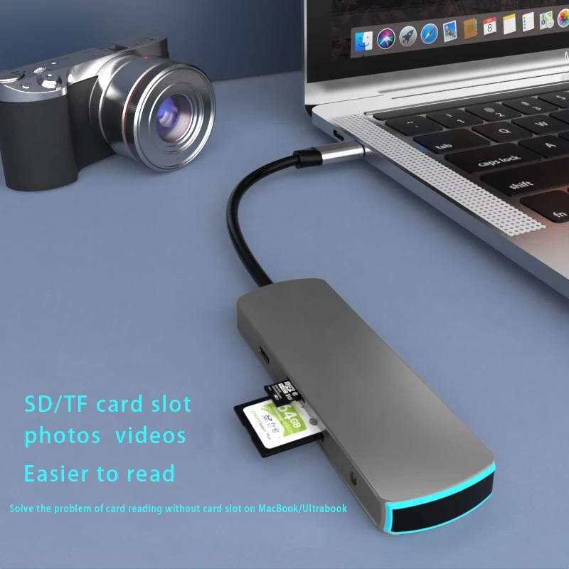 Кабель с разъемом usb типа c концентратор 8 в 1 USB3.0 * 3 HD-MI AUDIO3.5mm SD TF PD • быстрая зарядка