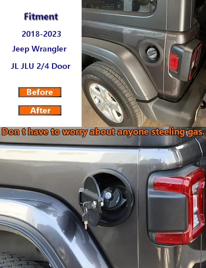 Gas Cap Cover for Jeep Wrangler JL, Fuel Filler Door Locking Gas Tank Cap Cover Accessories for 2018-2023 Jeep Wrangler JL JLU