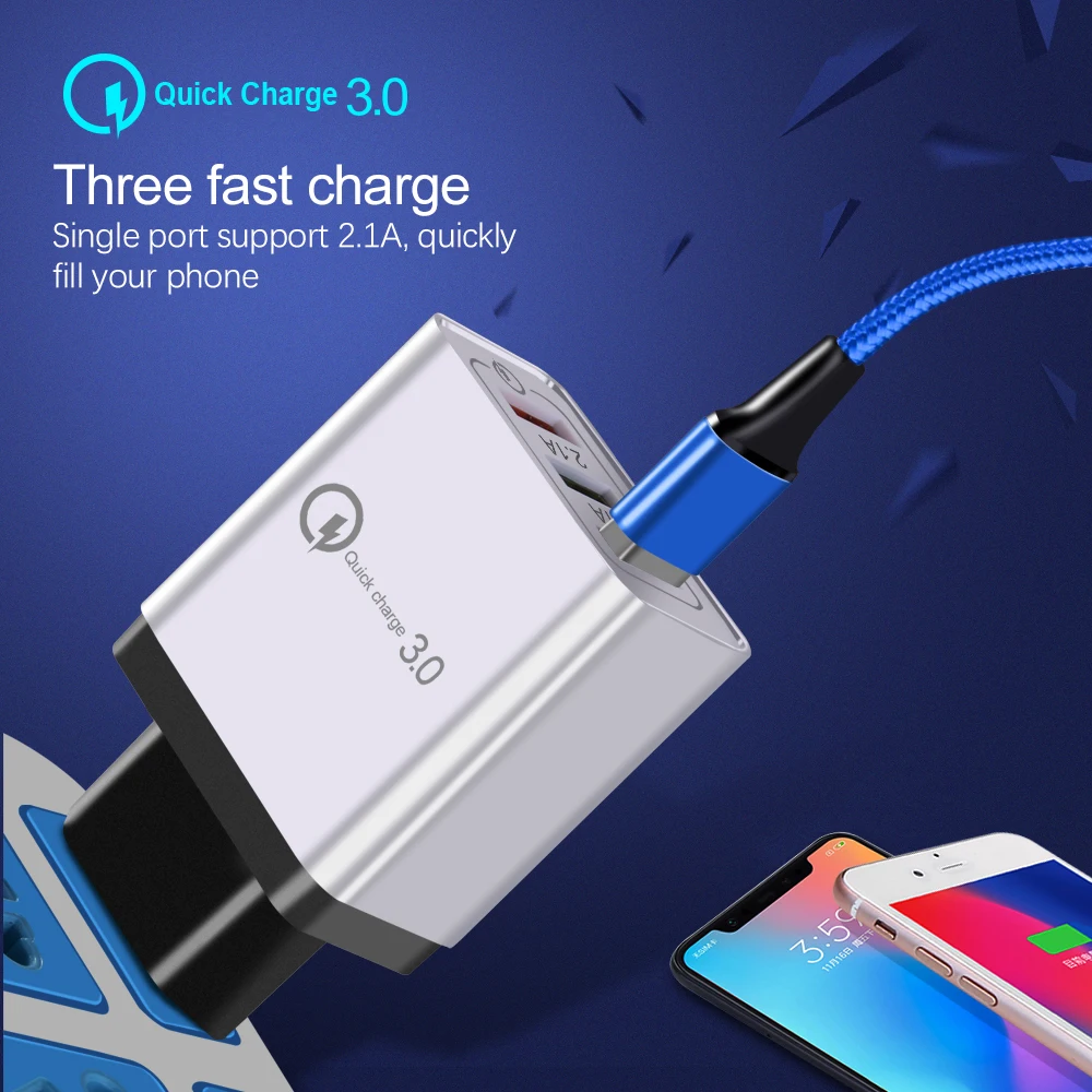  Более дешевый QC3.0 3A Быстрая зарядка 3 USB-порта настенное зарядное устройство USB-адаптер для телефона Цена по прейскуранту