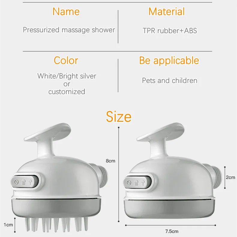 Eco rubber Pet Rinser Shower head with Stop Water-saving Function ABS pet bath massage brush