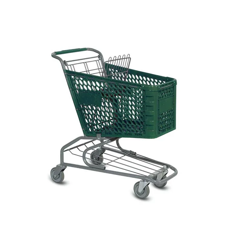 Wholesale steel Grocery Plastic push market folding shopping trolley cart with wheels
