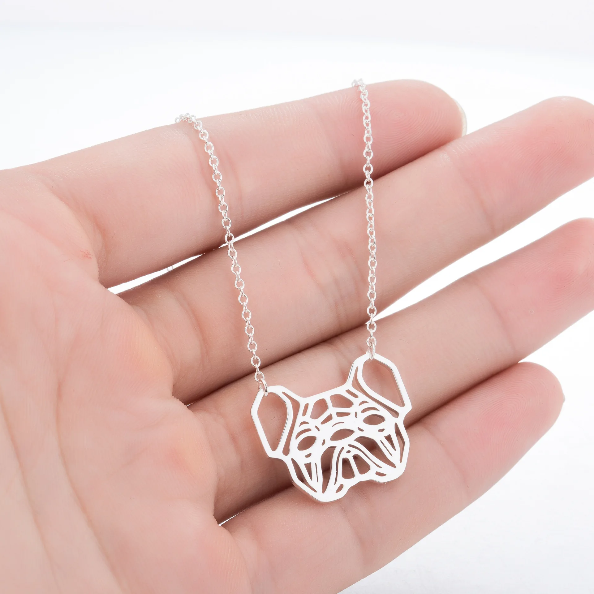 
Cute cute origami bulldog big dog head animal french bulldog stainless steel pendant necklace 