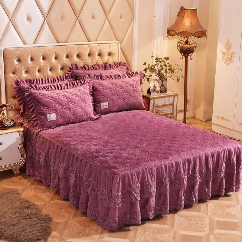 Home Lace Bed Skirt Bedsheet Thickened Bedspread Bed Cover Skirt Bedding Set