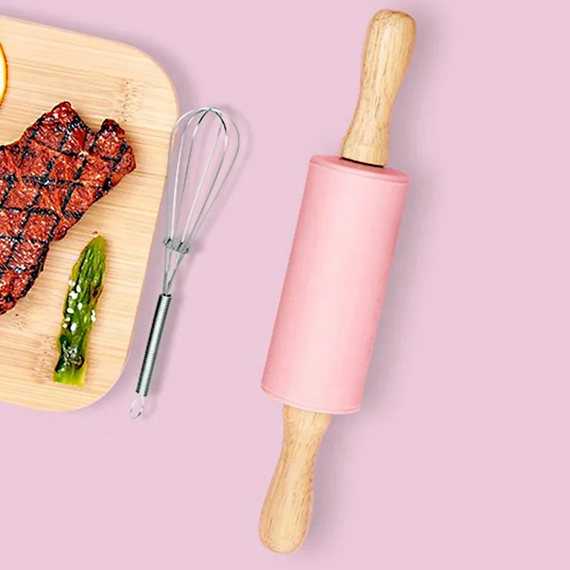 Wanlihao Mini 23cm Nonstick Silicone Rolling Pin with Wooden Handle