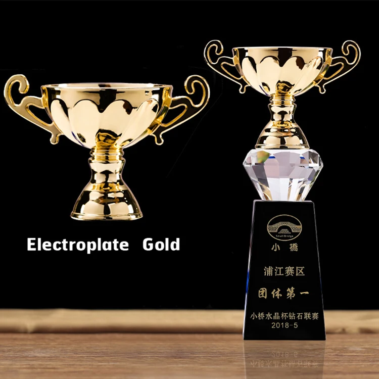 High Quality Custom Champion Metal Electroplate Crystal Cup Award Trophy For Business Ceremony Gifts