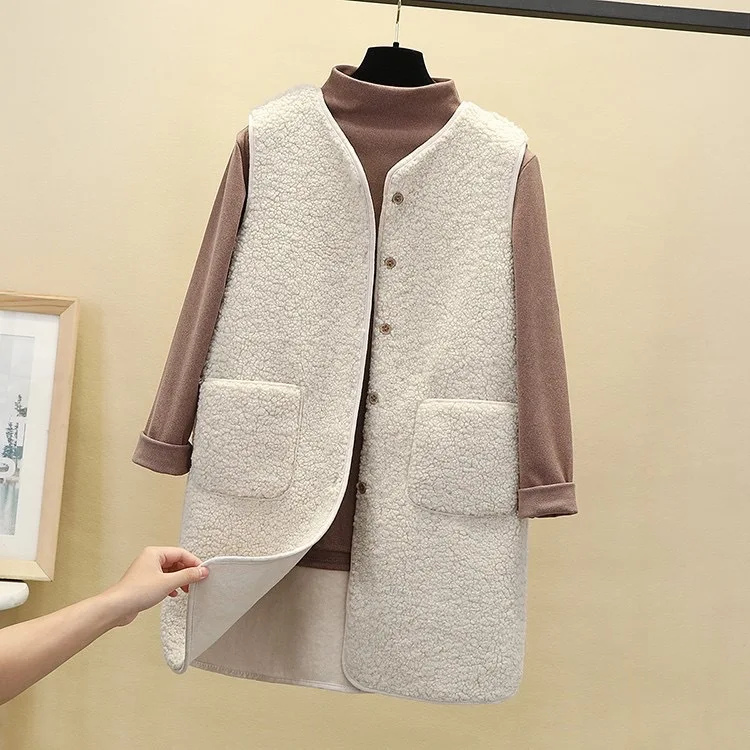Wholesale Autumn Winter New Design Korean Style Vest Coat Women Slim-Fit Pocket Waistcoat Mid-Length Vest Cardigan for Women