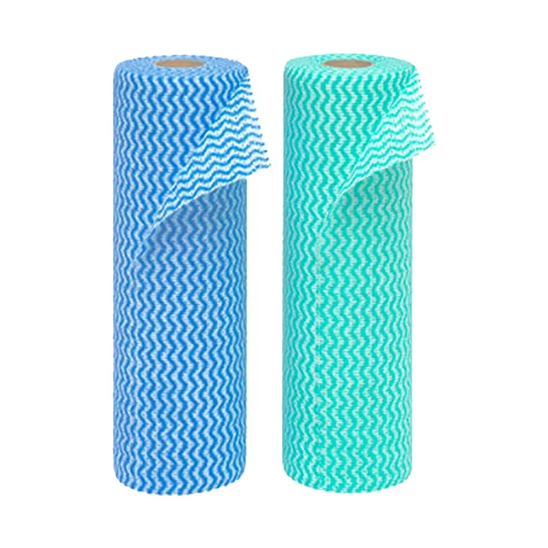 Wavyline colorful non woven spunlace wipes roll for home cleaning