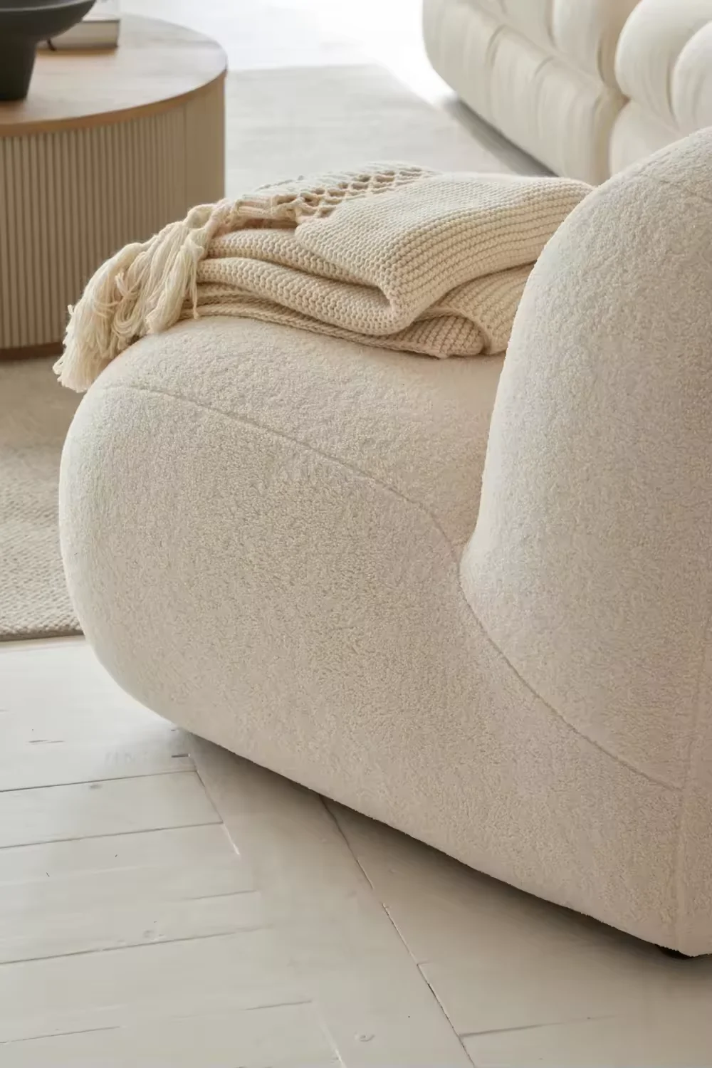 Modern Casual Leisure Single White Sheep Skin Fabric Sofa Chair Set Wabi-Sabi Geometric Pattern Hotels Villas Apartments Malls