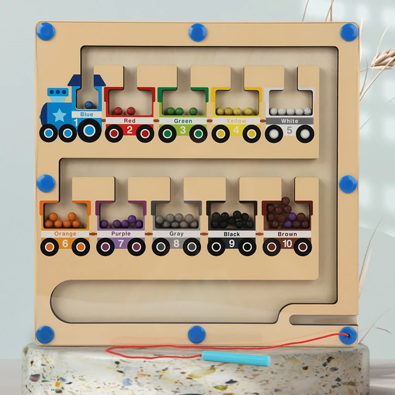 Wooden magnetic color classification counting board walking wooden pen maze mathematical enlightenment cognitive puzzle toy