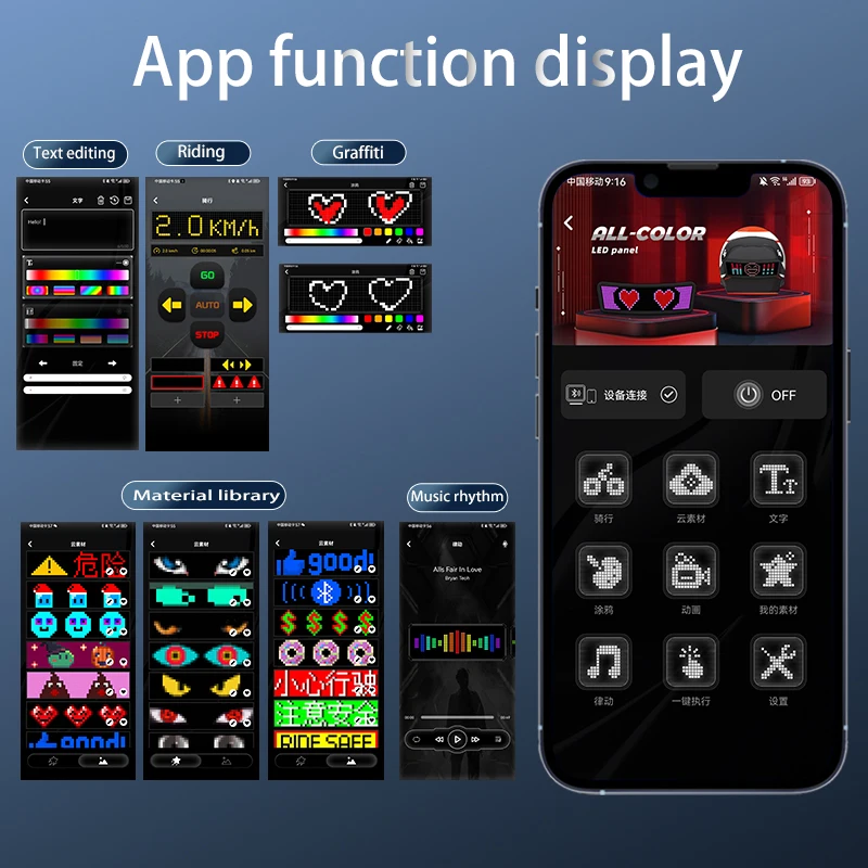 Led safety warning Helmet App Control DIY Text Drawing  LED display screen for Motorcycle bicycle