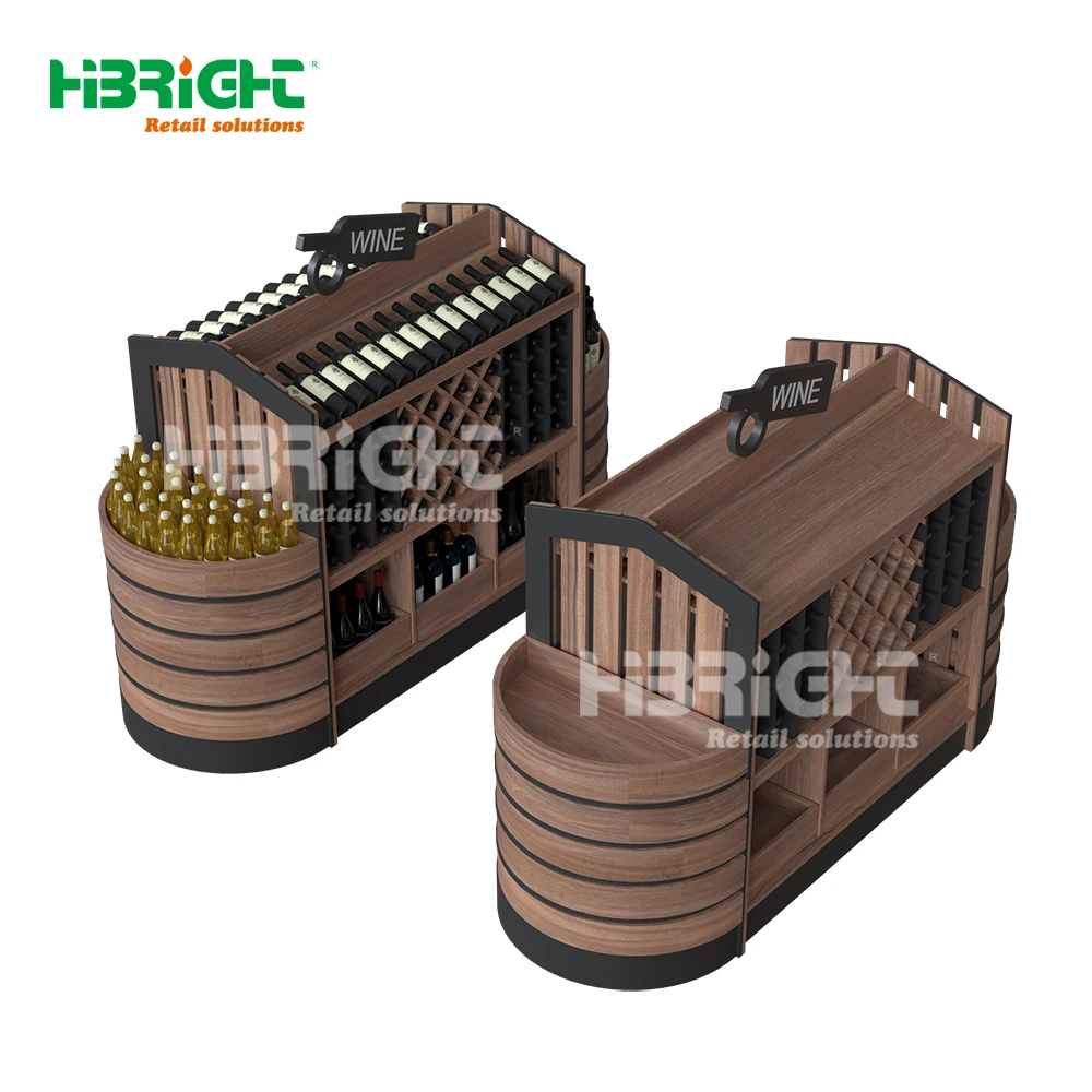 Wooden Eco-friendly Wine Storage Display Supermarket Shelf Rack