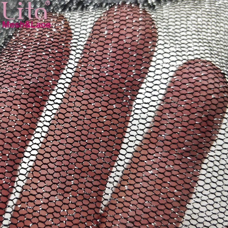 Серебристая блестящая черная основа, мягкая сетка с небольшими точками, Тюлевая ткань для свадебного платья