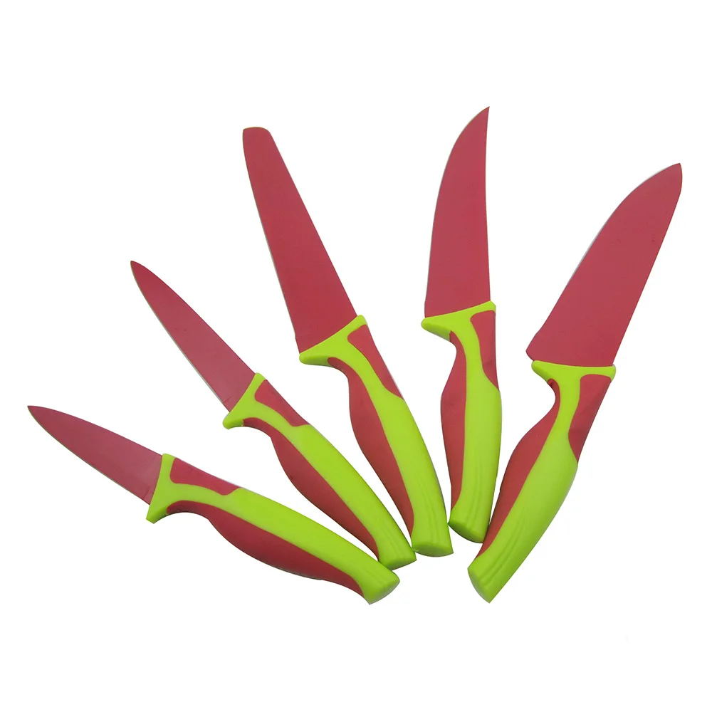 Red Color Non-Stick Knife Set with Universal Knife Block