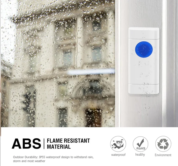 433mhz Wireless service bell system 600ft long range 1 button 2 chimes AC110V UK plug-in door bells