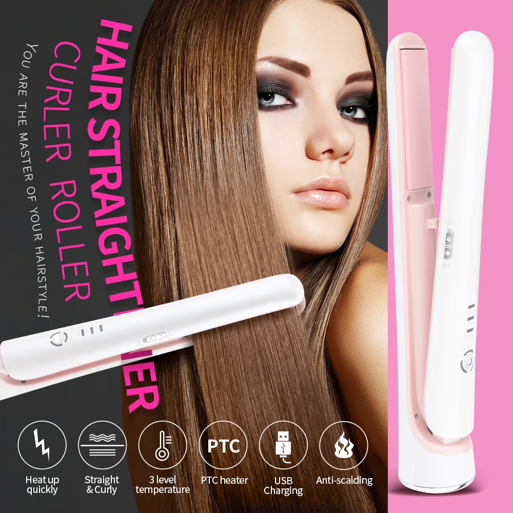 Cordless Flat Iron USB-C Rechargeable Wireless Travel Mini Hair Straightener With 5200mAh Battery
