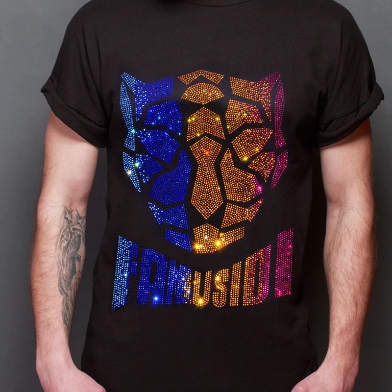 Animal leopard strong glue hotfix premium quality strass motif custom iron on hot fix rhinestone heat transfer  for T-shirt