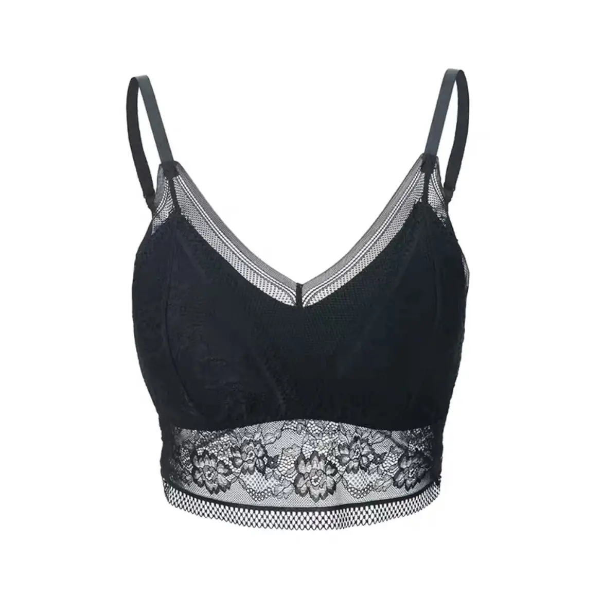 
9962 Women Summer Lace Wireless Non-Buckle Design V-neck Cross Back Adjustable Strap Crop Top Camisole Lace Bra 